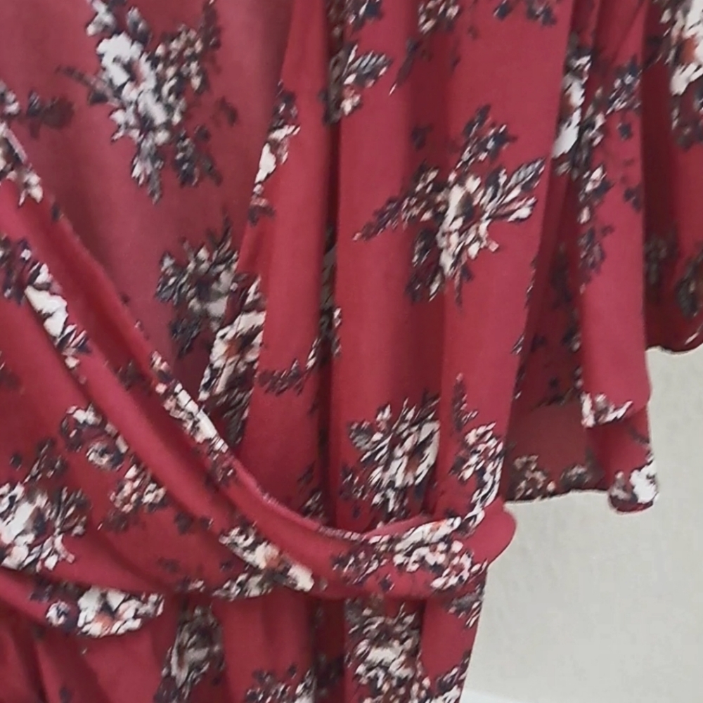 Krazy Kat Rose Floral Wrap Flutter Sleeve Blouse with belt